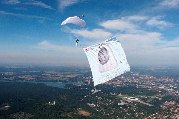 LG 11kg washing machine banner over Berlin city centre